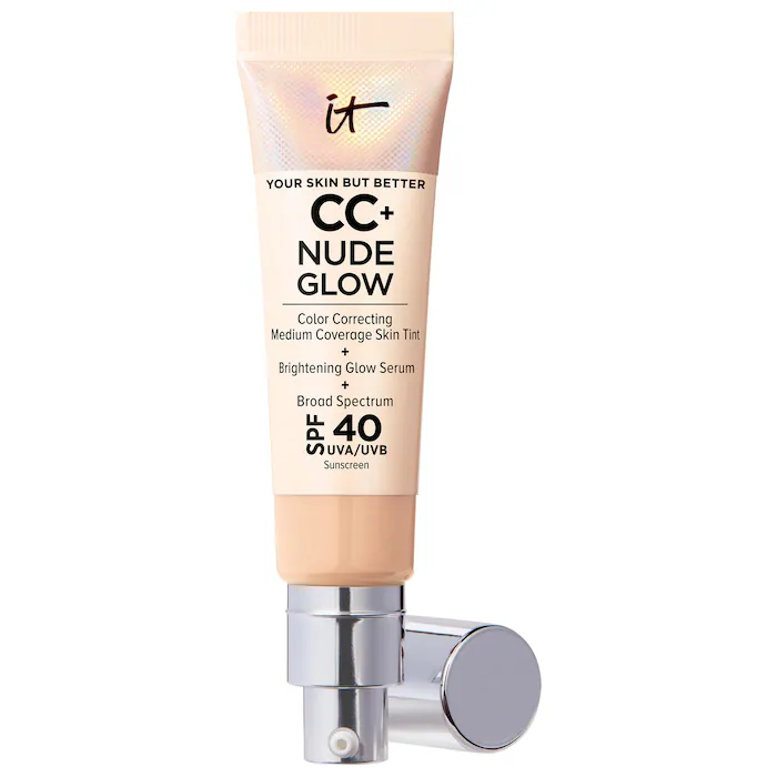 IT Cosmetics CC + Nude Glow Lightweight Foundation + Glow Serum with SPF 40 Light Medium