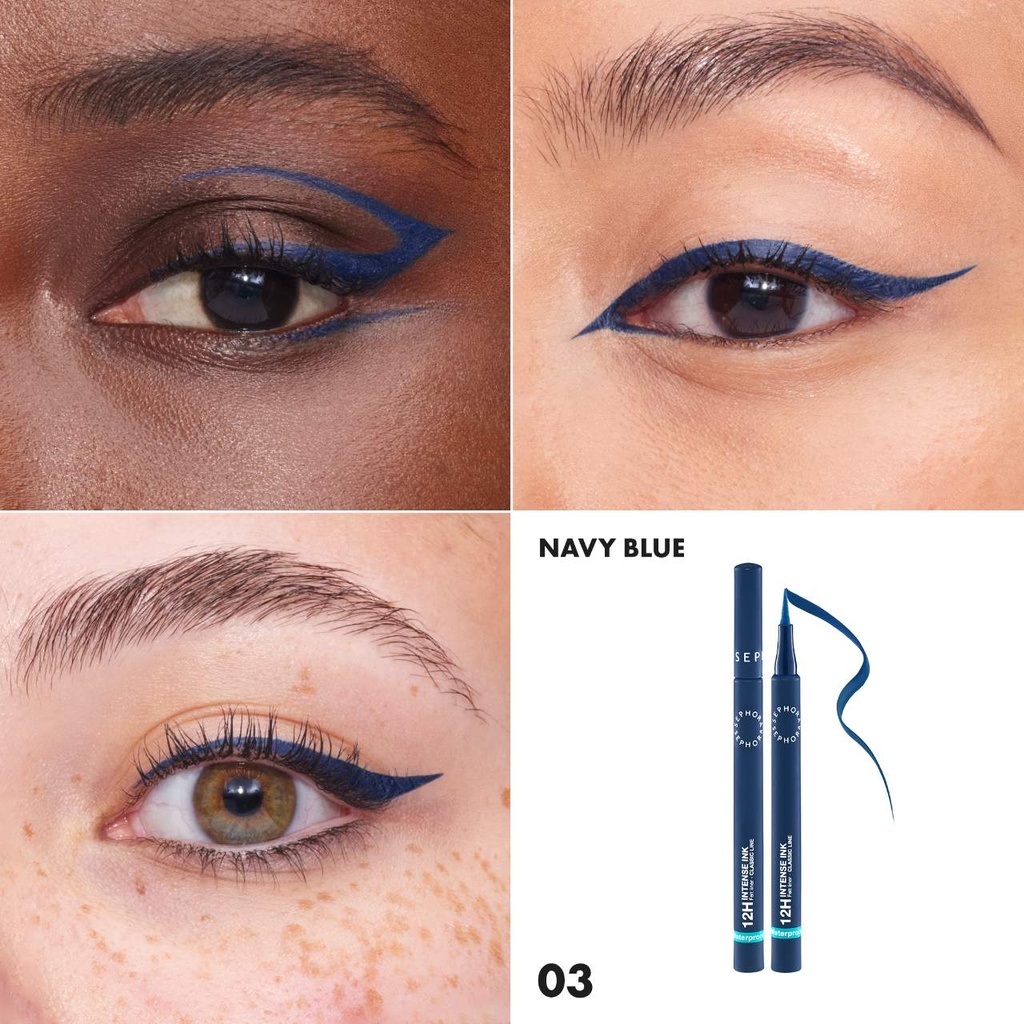 Sephora Intense Ink 12HR Classic Felt Eye Liner Waterproof 03 Navy Blue Pa Kuti 