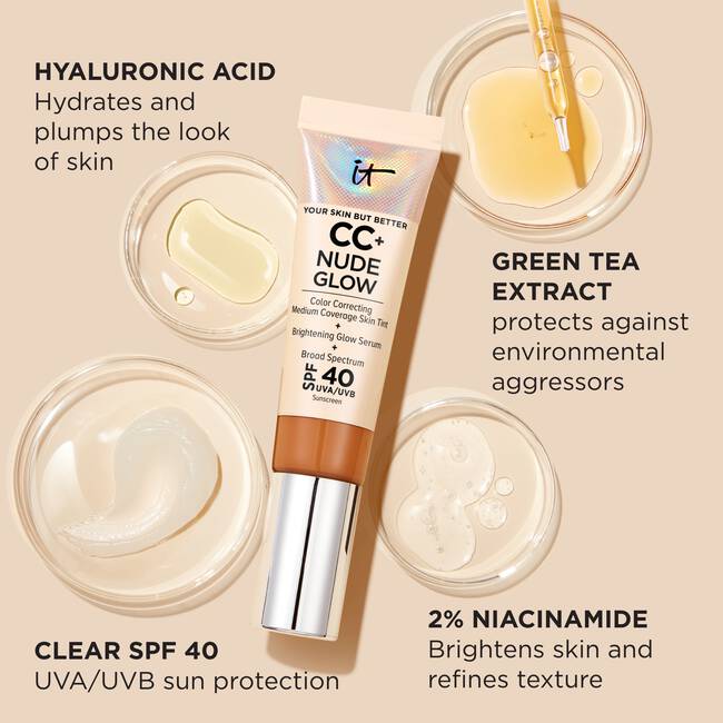 It Cosmetics CC Nude Glow Color Correcting Skin Tint Spf 40 Light